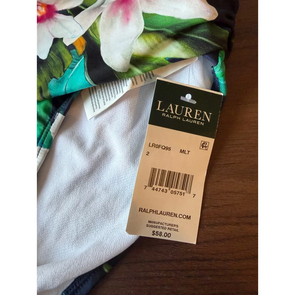 Lauren Ralph Lauren Tankini Swimsuit Women Size 2 Navy Blue Floral Tropical NWT